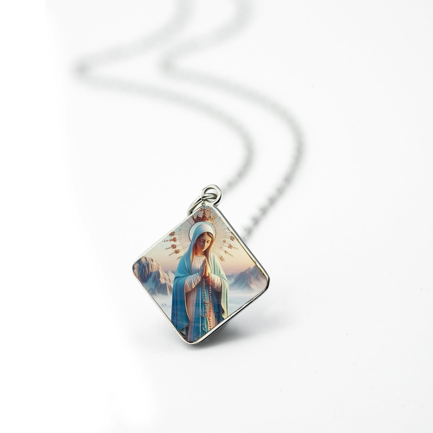 GIVE LUCK stainless steel plate painted 13mm diamond silver - customized (including chain)