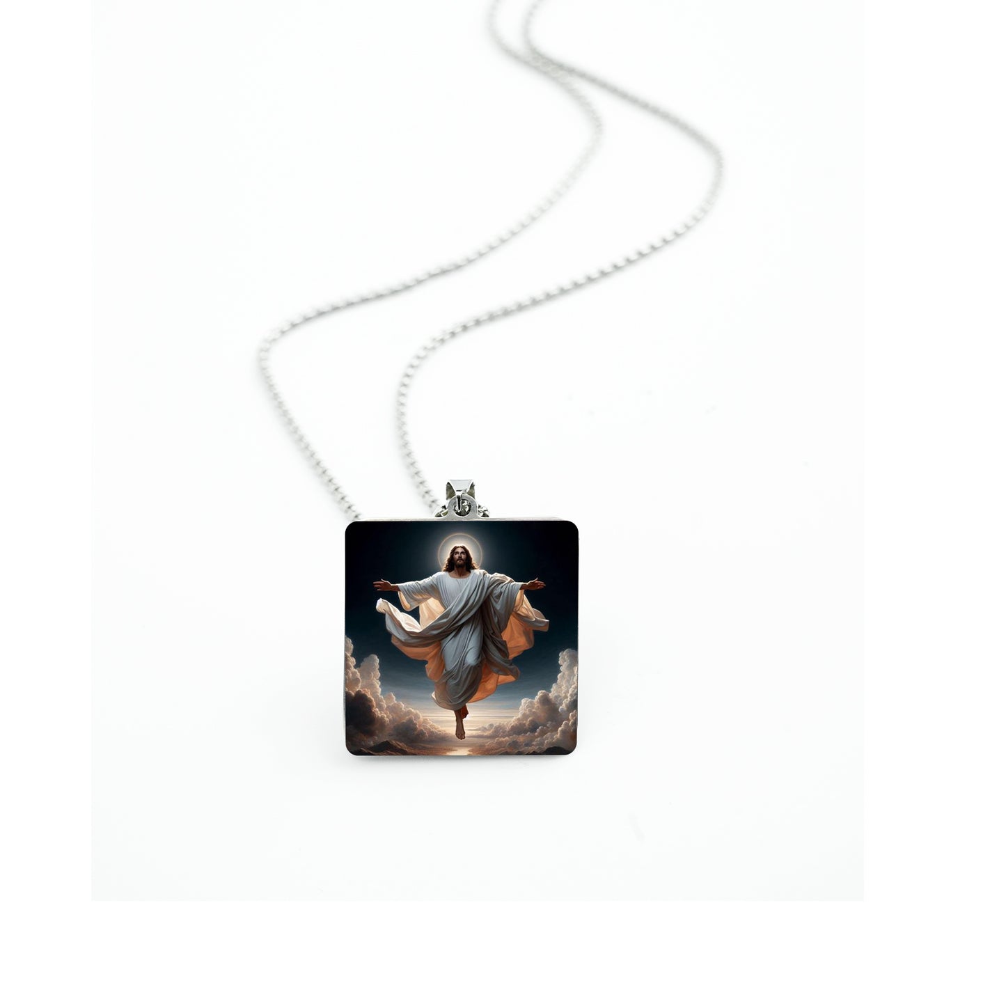 GIVE LUCK stainless steel brand painted pendant square 32 * 32 * 1.5mm silver - customized (including chain)