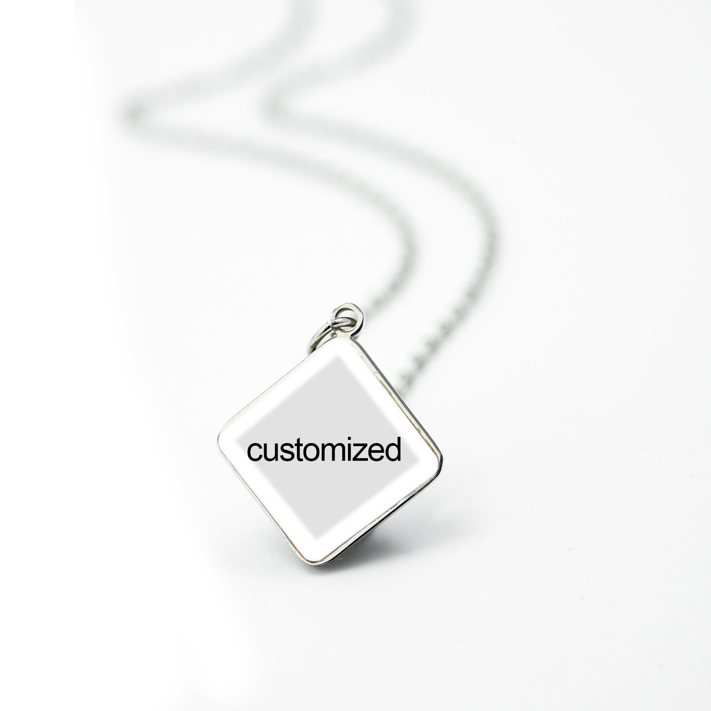 GIVE LUCK stainless steel plate painted 13mm diamond silver - customized (including chain)