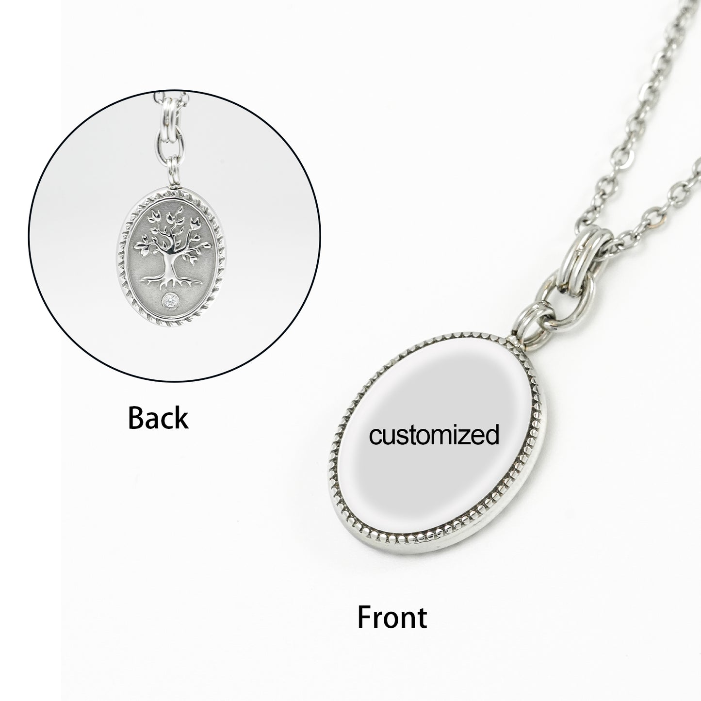 GIVELUCK Stainless steel front texture&back life tree oval steel pendant customization