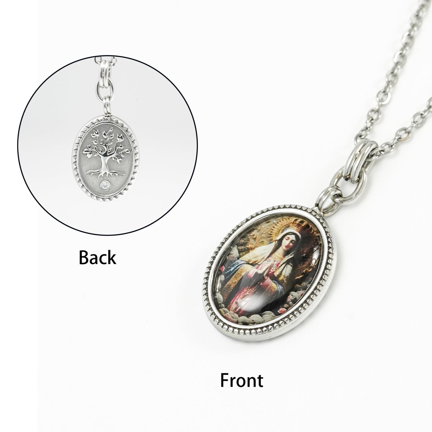 GIVELUCK Stainless steel front texture&back life tree oval steel pendant customization