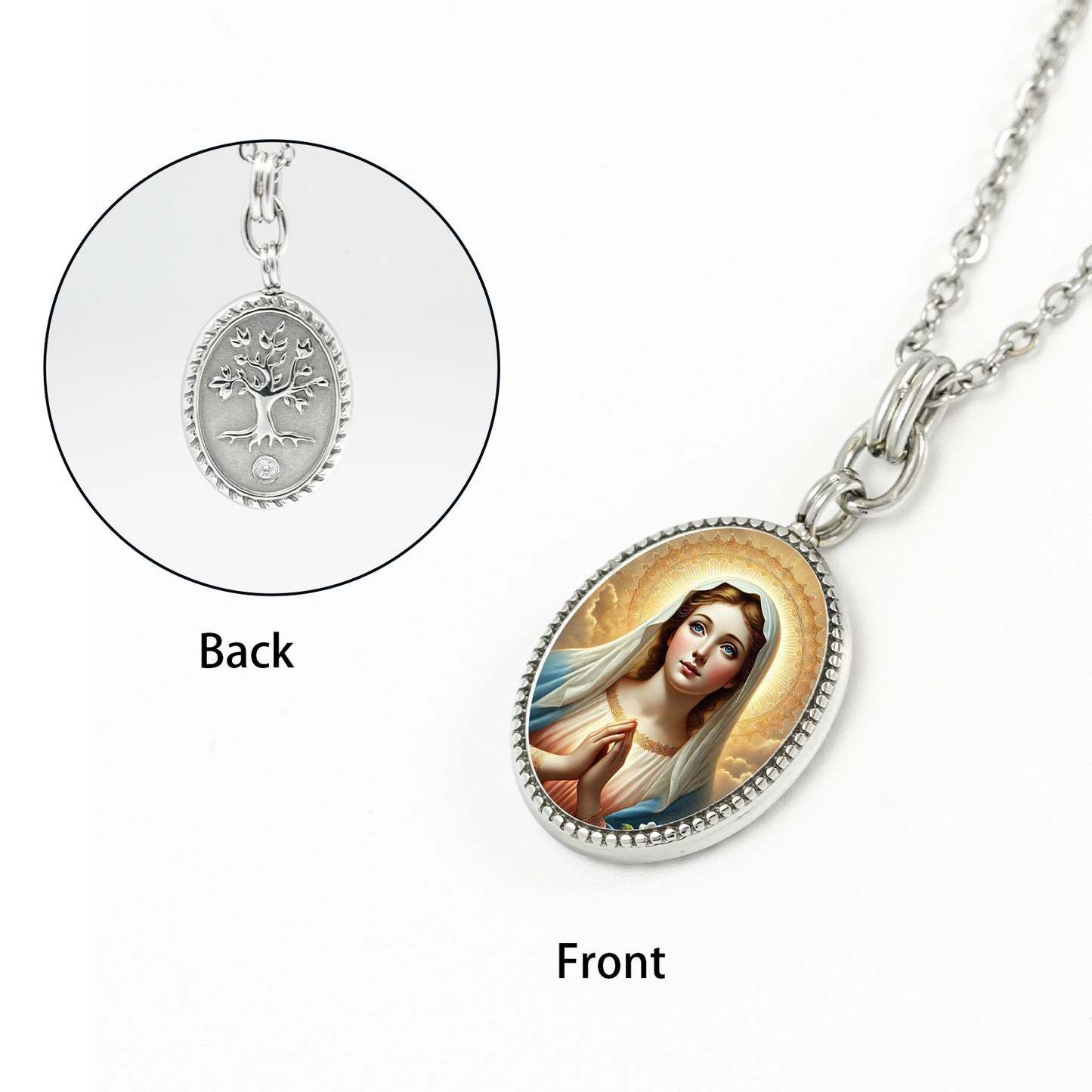 GIVELUCK Stainless steel front texture&back life tree oval steel pendant customization
