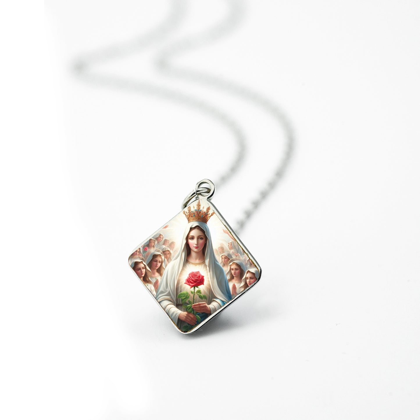 GIVE LUCK stainless steel plate painted 13mm diamond silver - customized (including chain)