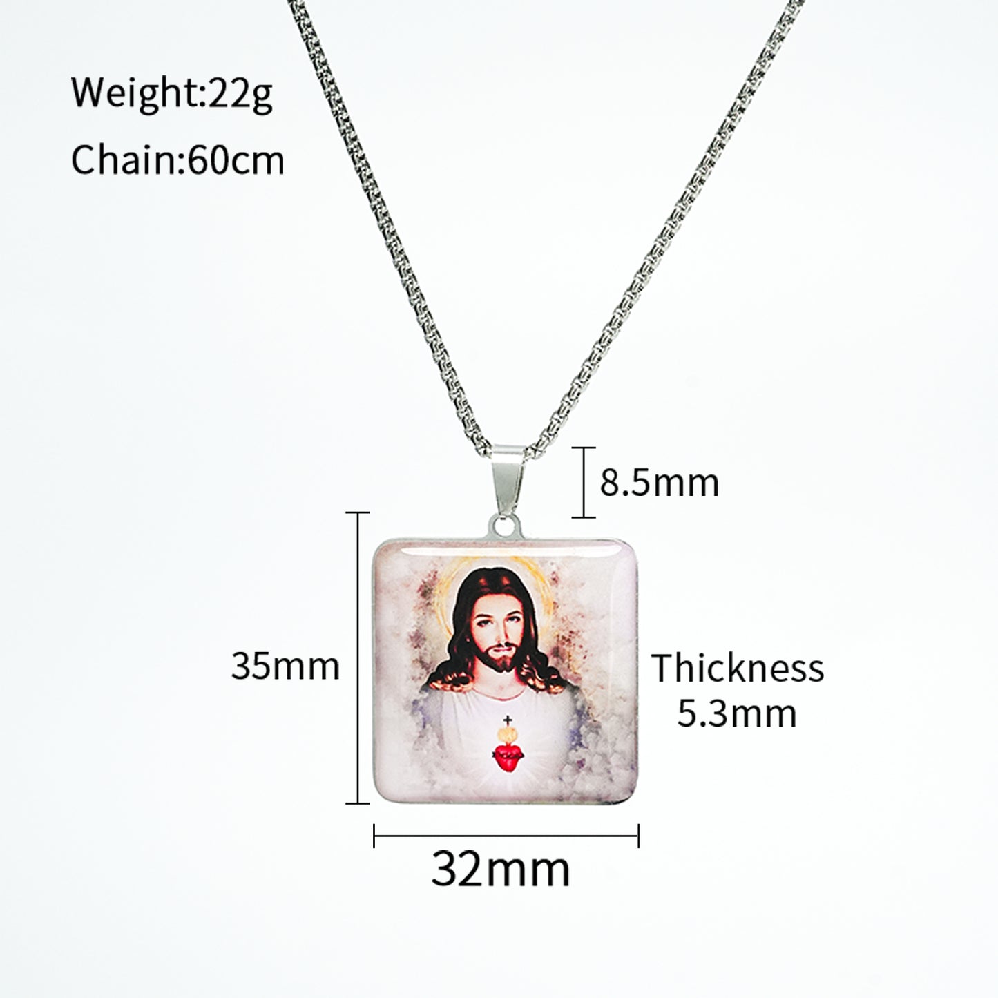 GIVE LUCK stainless steel brand painted pendant square 32 * 32 * 1.5mm silver - customized (including chain)