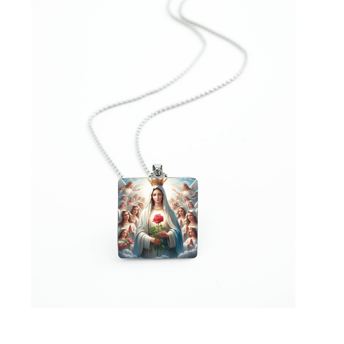 GIVE LUCK stainless steel brand painted pendant square 32 * 32 * 1.5mm silver - customized (including chain)