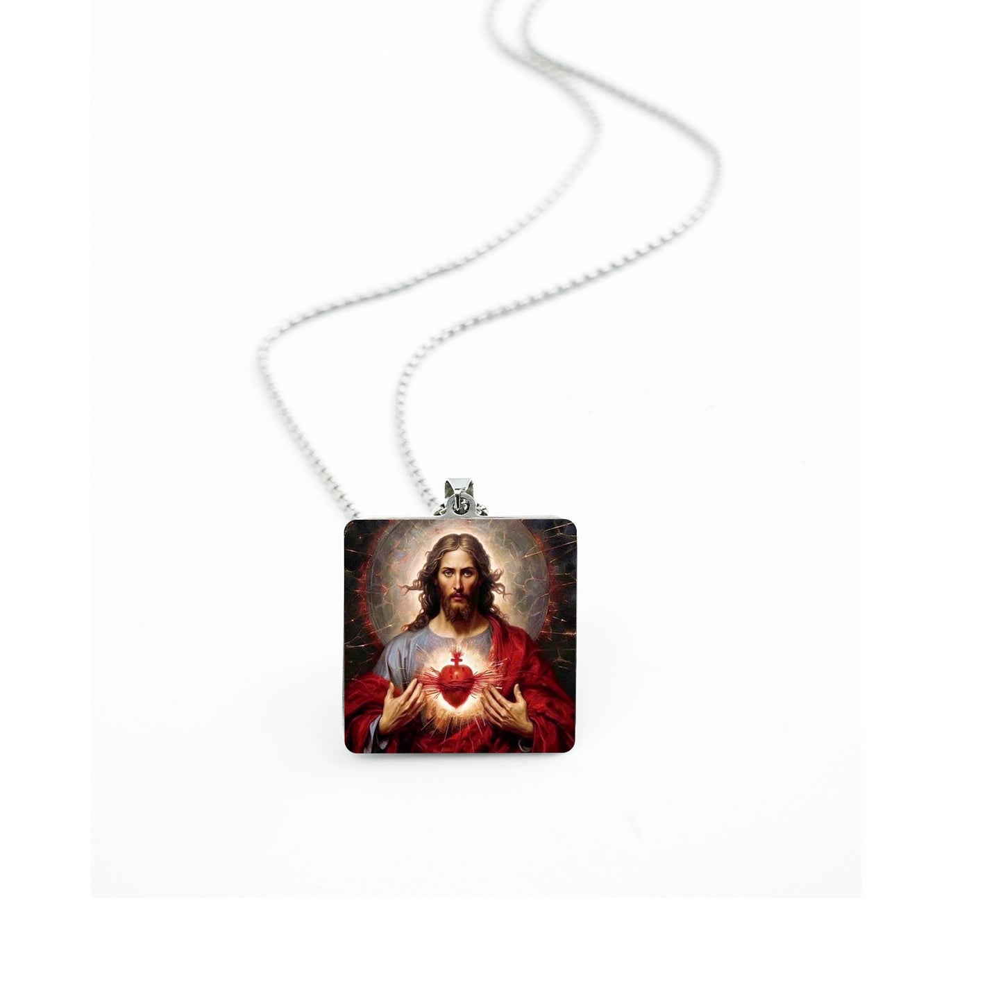 GIVE LUCK stainless steel brand painted pendant square 32 * 32 * 1.5mm silver - customized (including chain)
