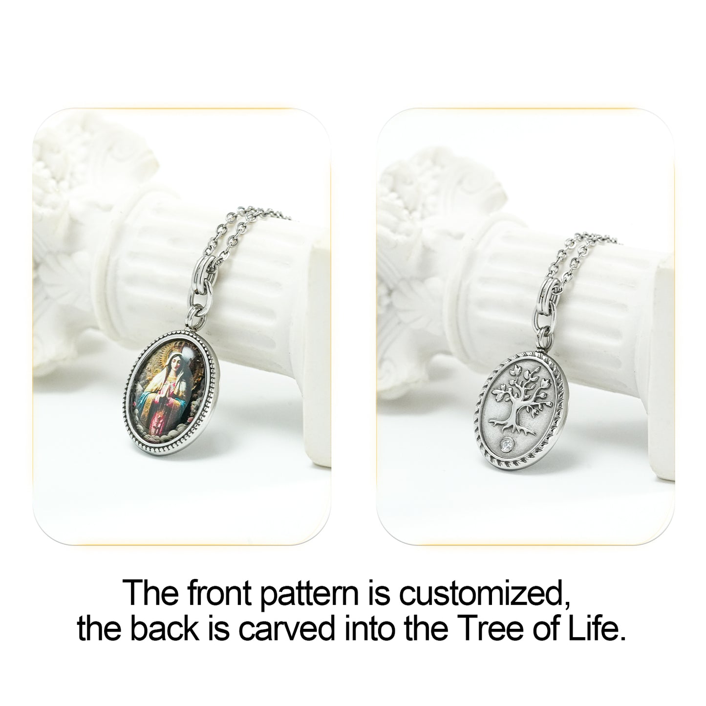 GIVELUCK Stainless steel front texture&back life tree oval steel pendant customization