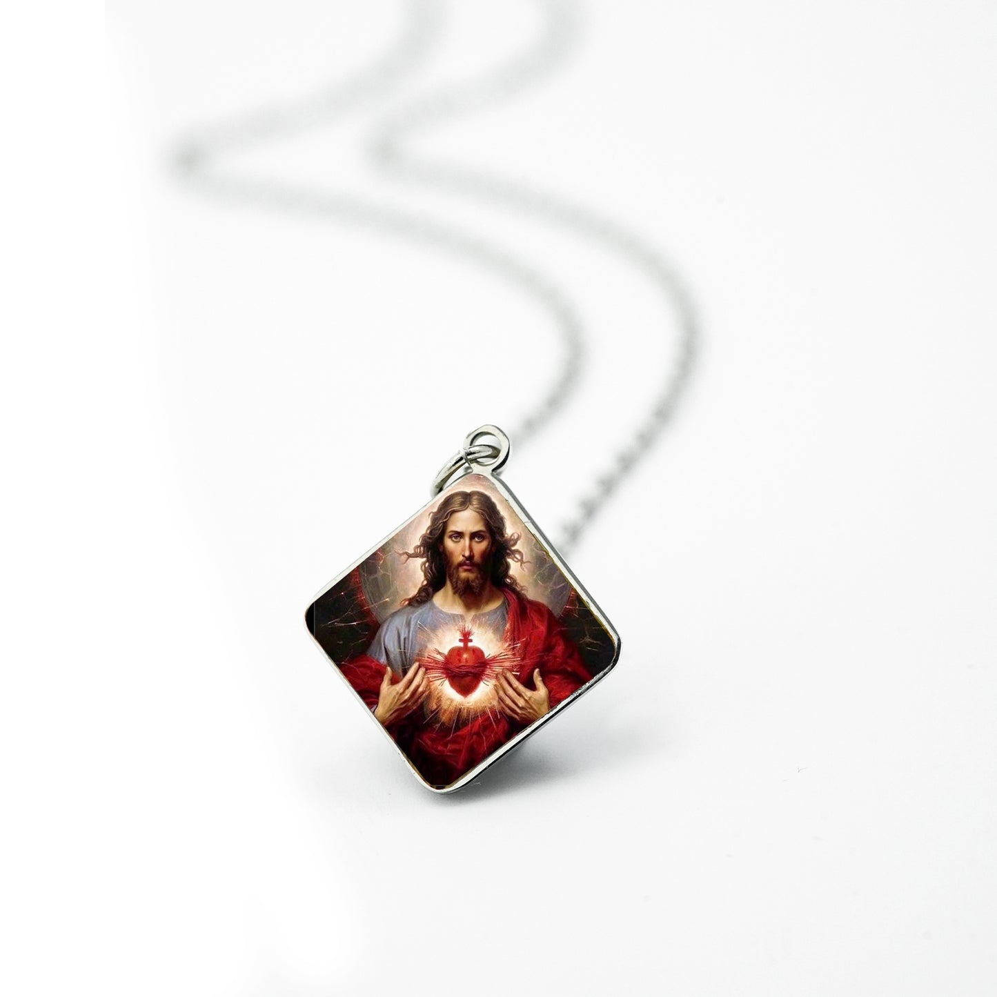 GIVE LUCK stainless steel plate painted 13mm diamond silver - customized (including chain)