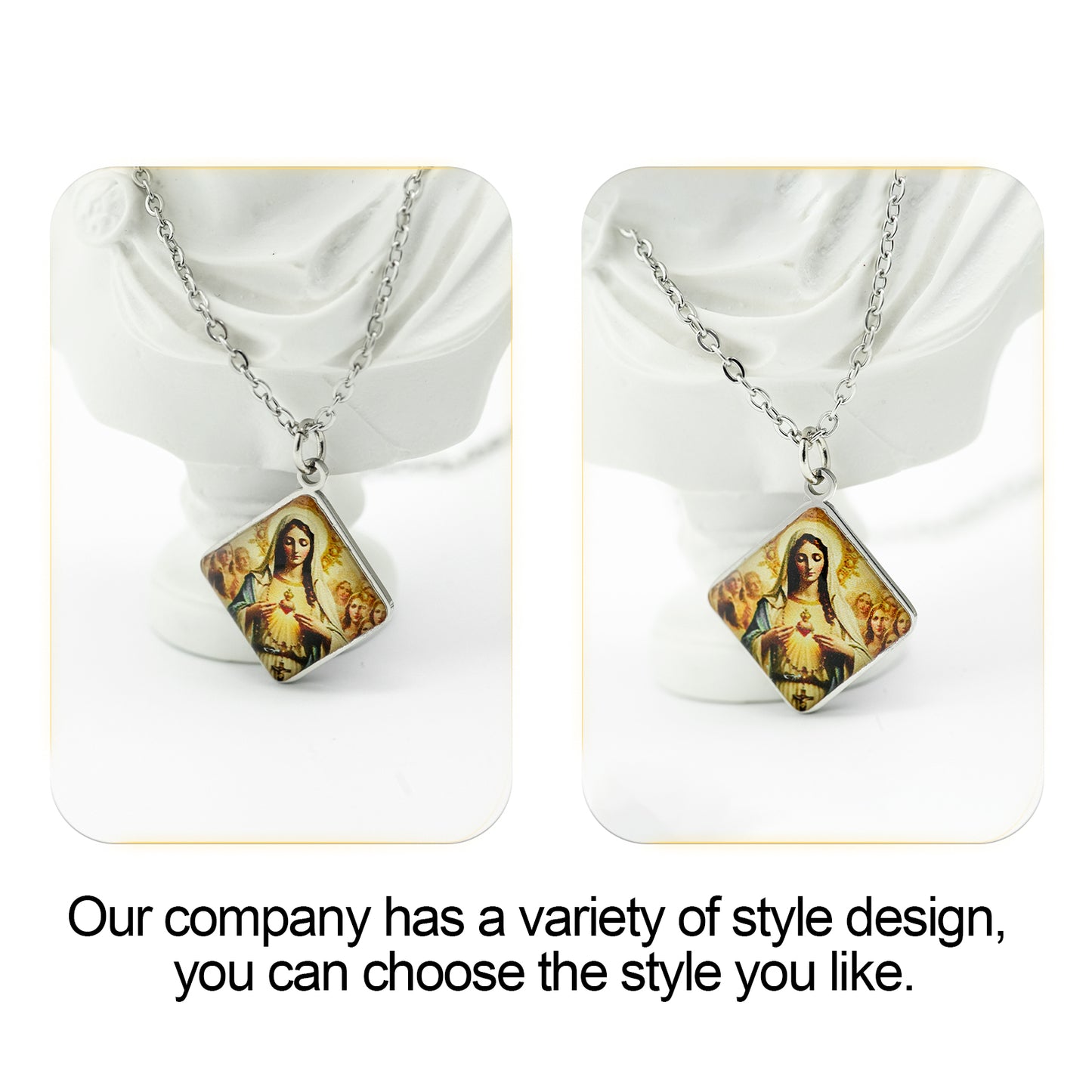 GIVE LUCK stainless steel plate painted 13mm diamond silver - customized (including chain)