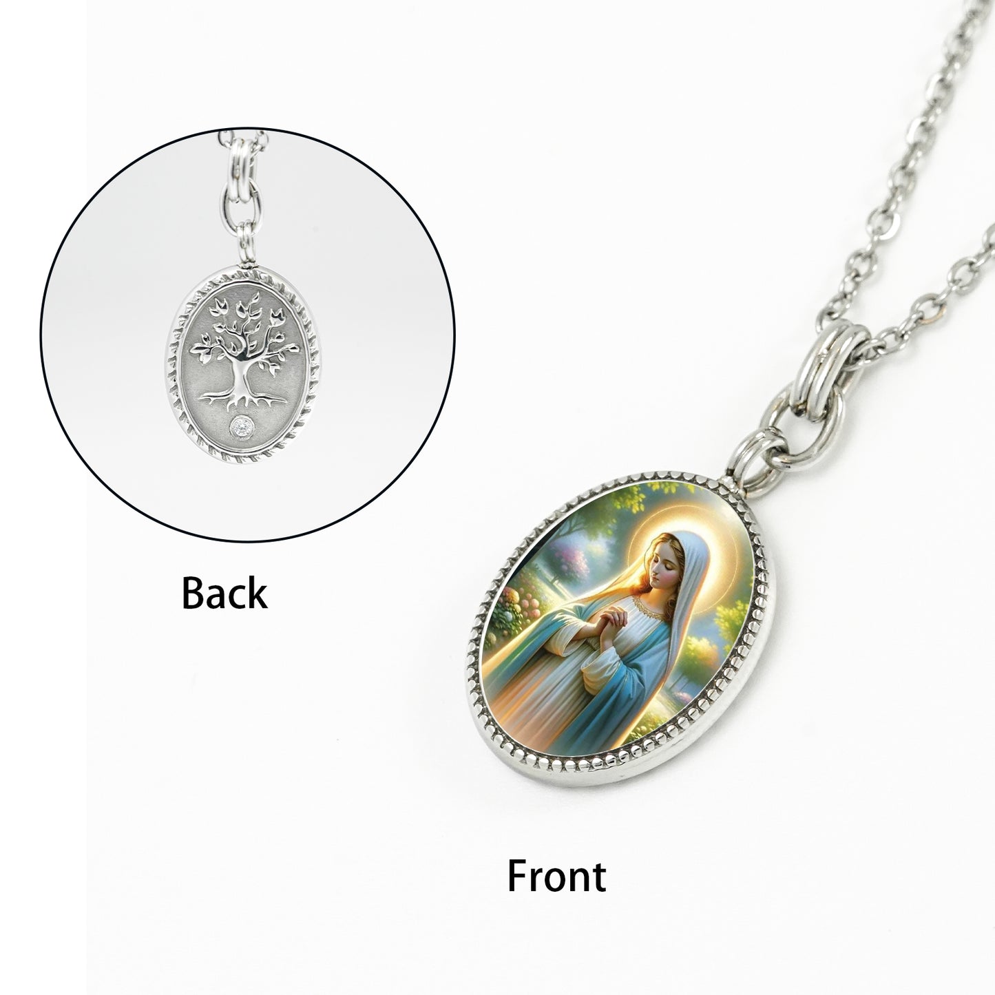 GIVELUCK Stainless steel front texture&back life tree oval steel pendant customization