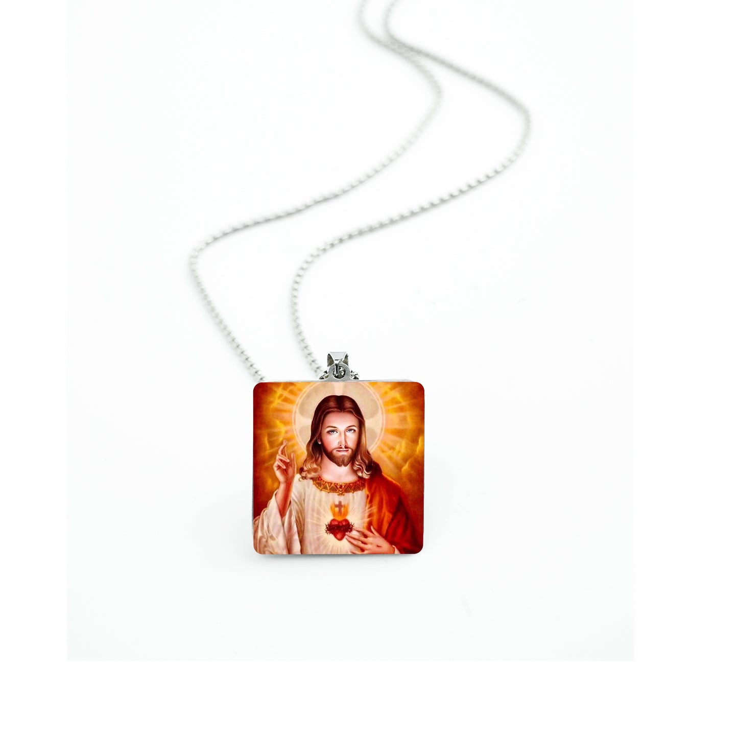 GIVE LUCK stainless steel brand painted pendant square 32 * 32 * 1.5mm silver - customized (including chain)
