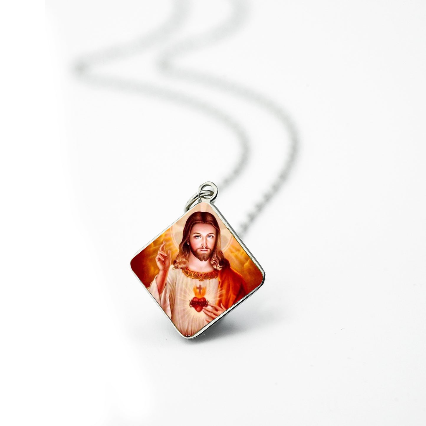 GIVE LUCK stainless steel plate painted 13mm diamond silver - customized (including chain)