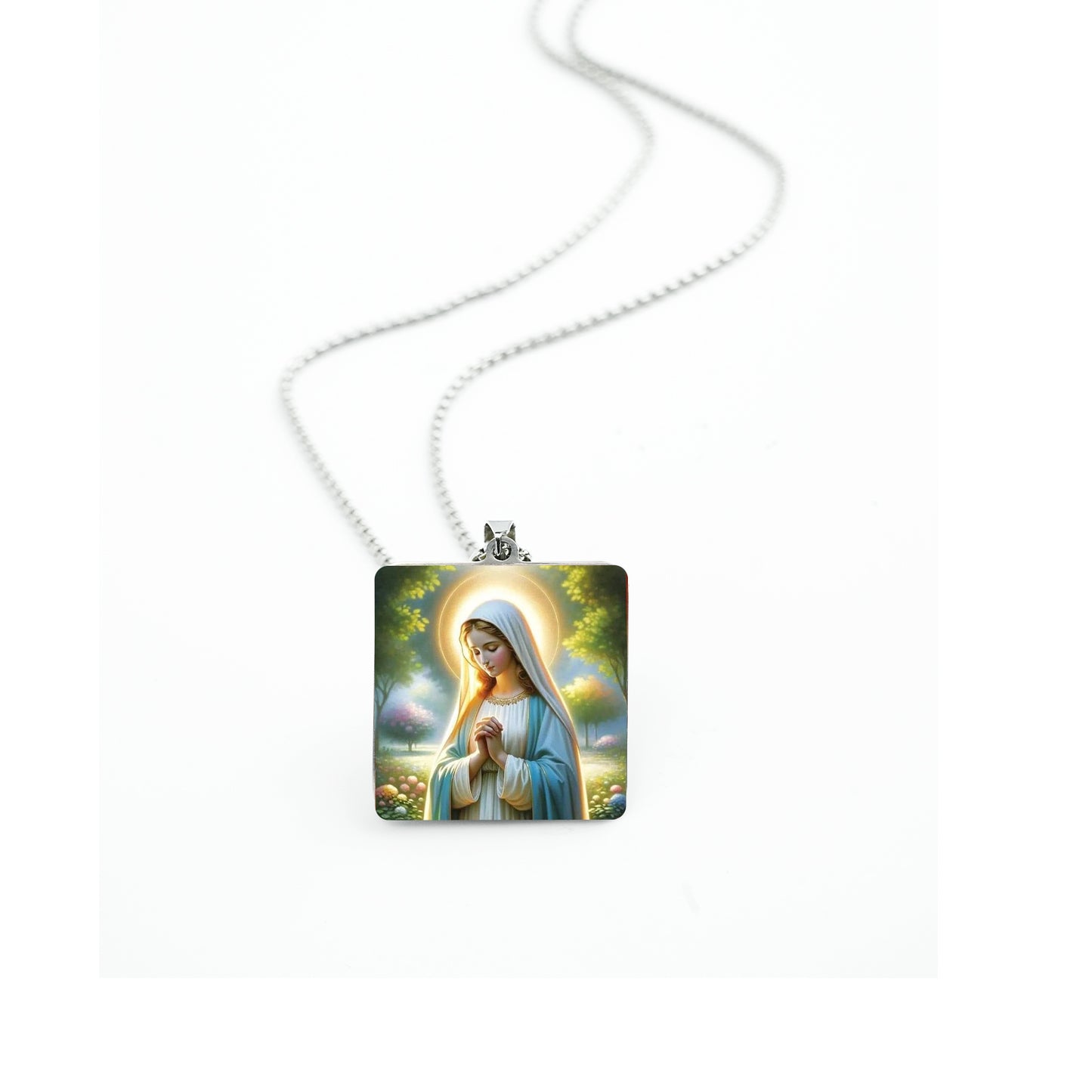 GIVE LUCK stainless steel brand painted pendant square 32 * 32 * 1.5mm silver - customized (including chain)