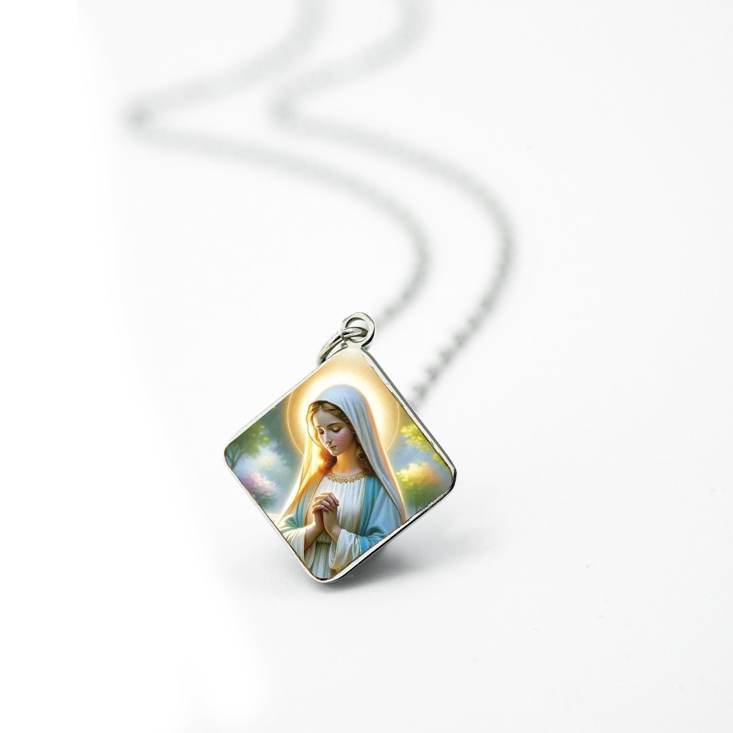 GIVE LUCK stainless steel plate painted 13mm diamond silver - customized (including chain)