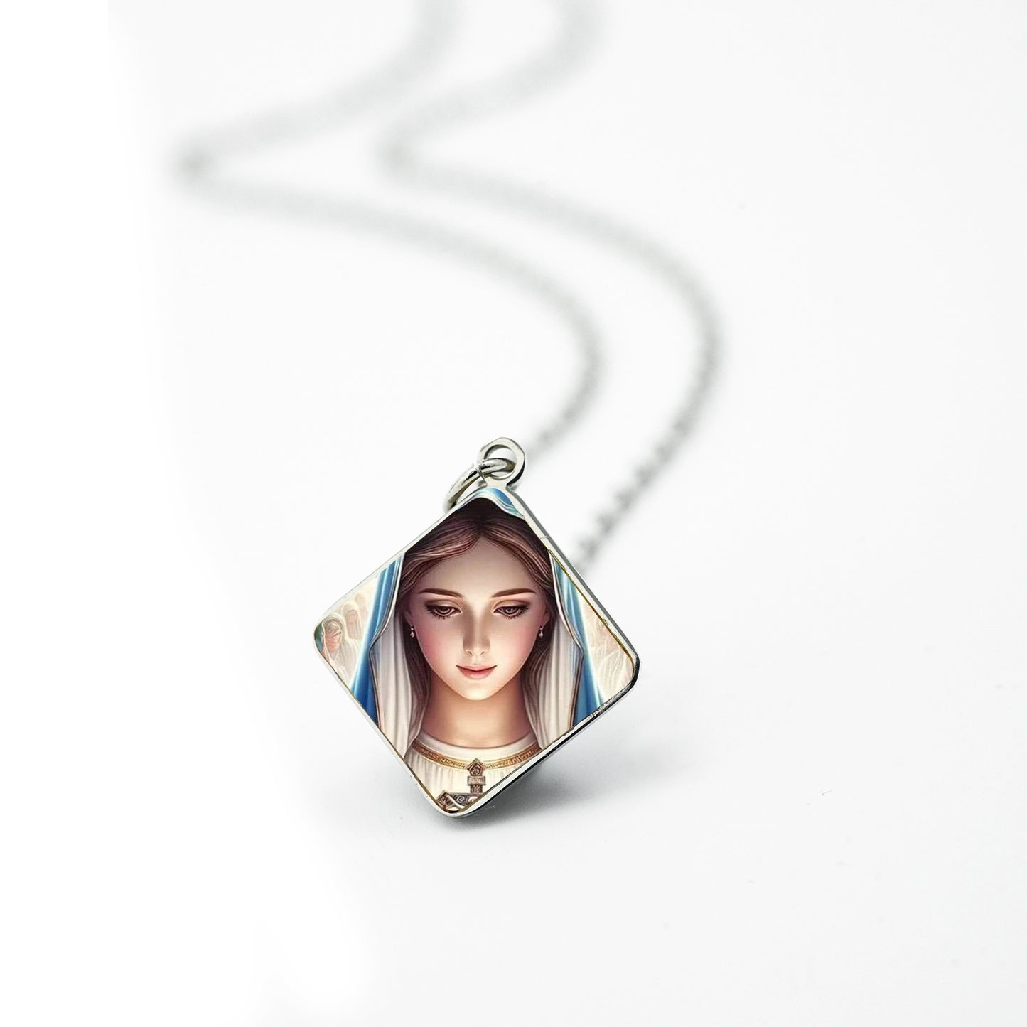 GIVE LUCK stainless steel plate painted 13mm diamond silver - customized (including chain)