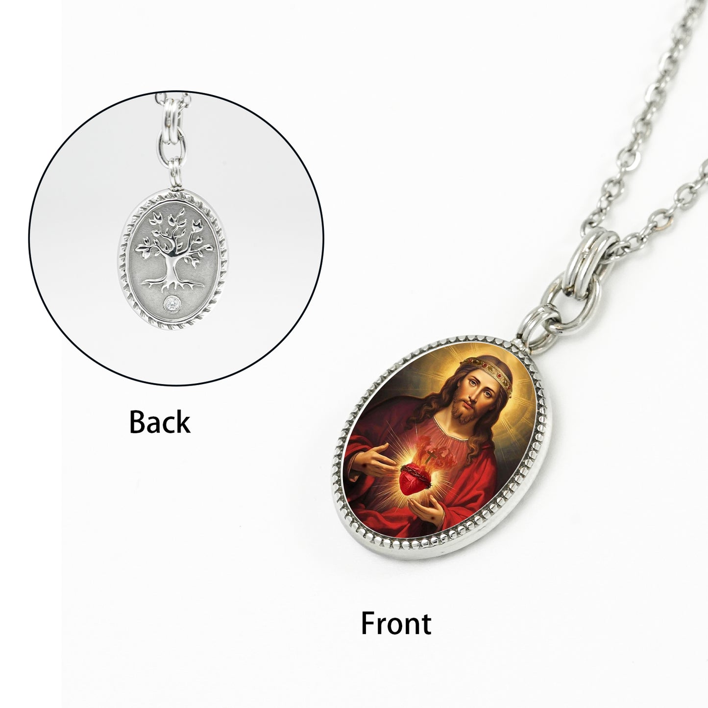 GIVELUCK Stainless steel front texture&back life tree oval steel pendant customization