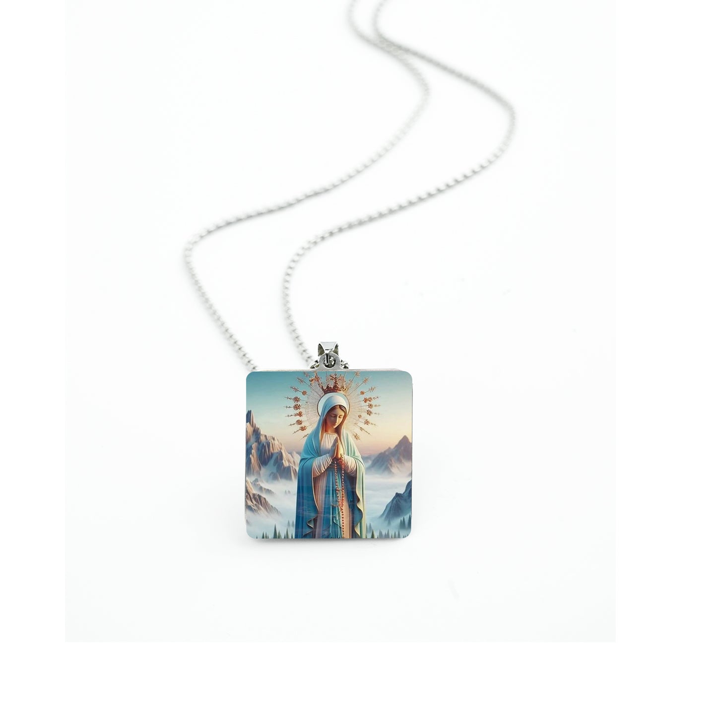GIVE LUCK stainless steel brand painted pendant square 32 * 32 * 1.5mm silver - customized (including chain)