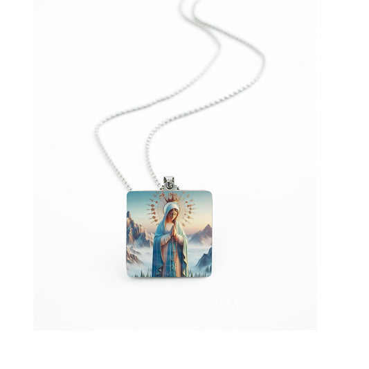 GIVE LUCK stainless steel brand painted pendant square 32 * 32 * 1.5mm silver - customized (including chain)