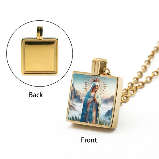 GIVELUCK Stainless steel mini square 12 * 12mm gold pendant (customized with chain)