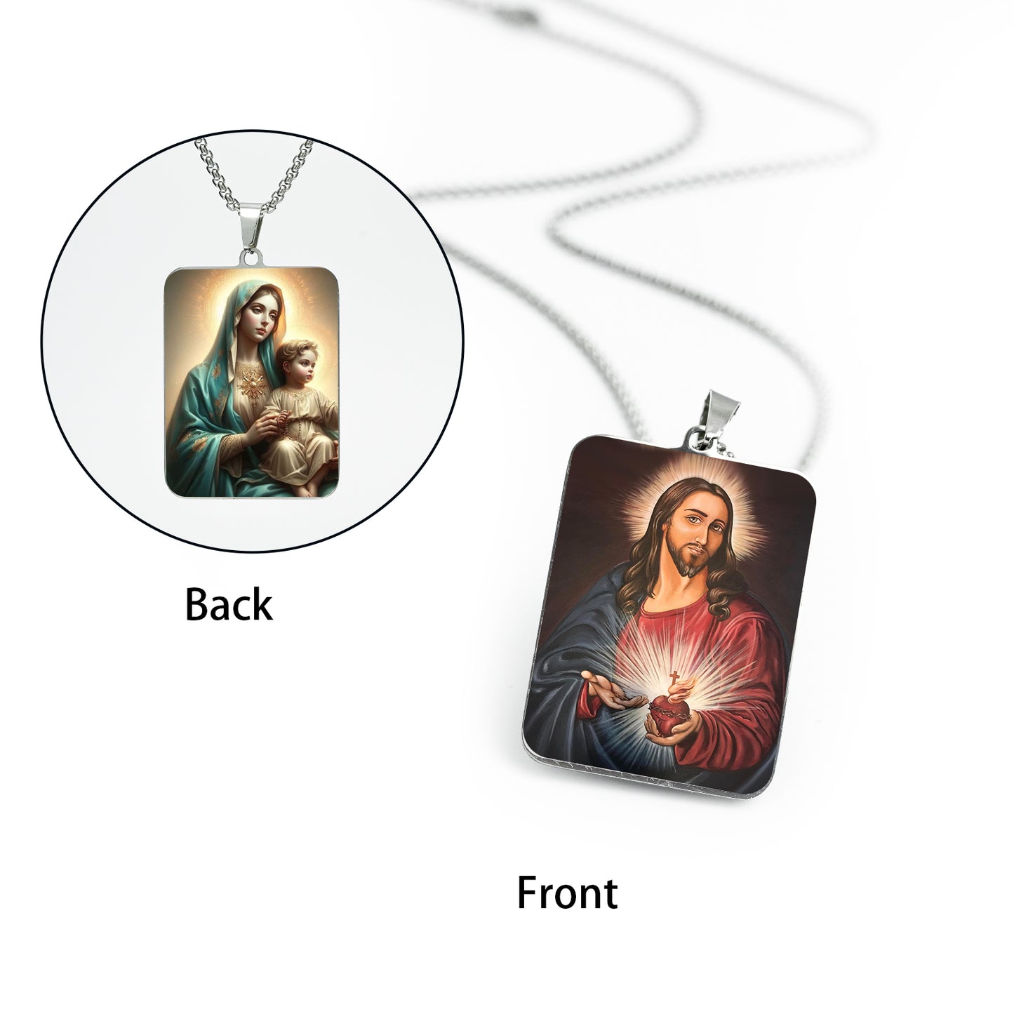 GIVE LUCK stainless steel brand painted pendant large rectangular 30 * 42 * 1.5mm silver - customized (including chain)
