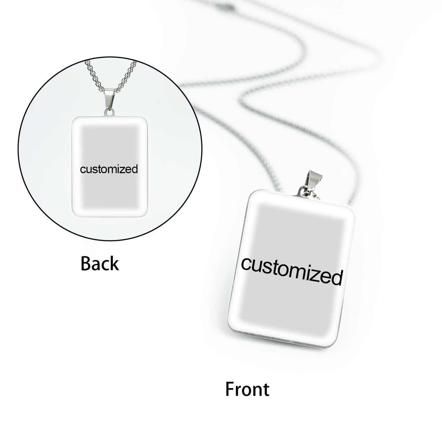 GIVE LUCK stainless steel brand painted pendant large rectangular 30 * 42 * 1.5mm silver - customized (including chain)