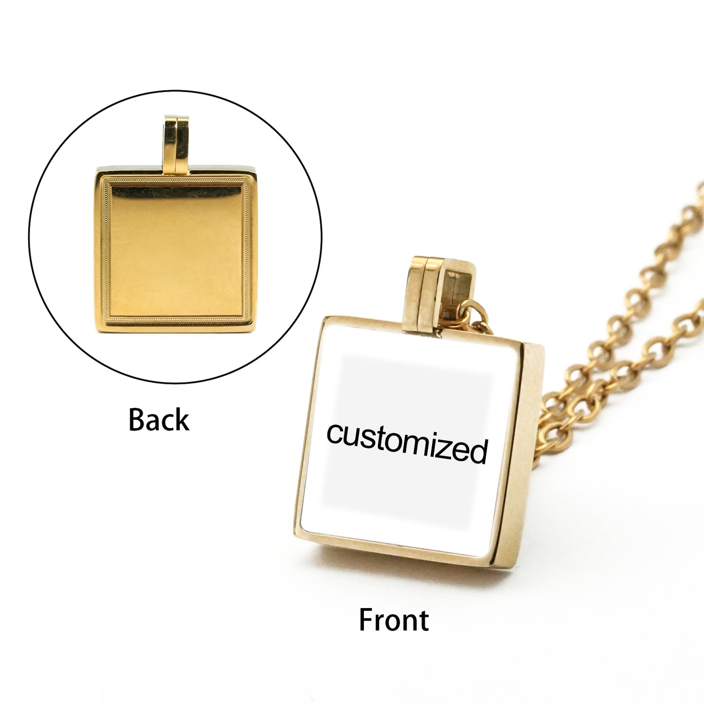 GIVELUCK Stainless steel mini square 12 * 12mm gold pendant (customized with chain)