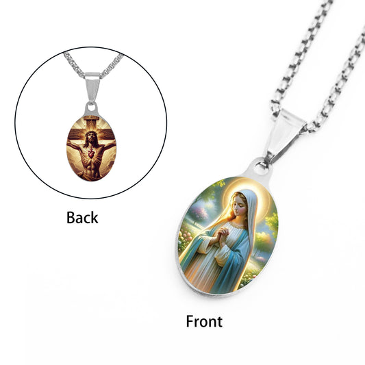 GIVE LUCK stainless steel plate painted oval 22 * 35 * 1.5mm steel color pendant - customized (including chain)