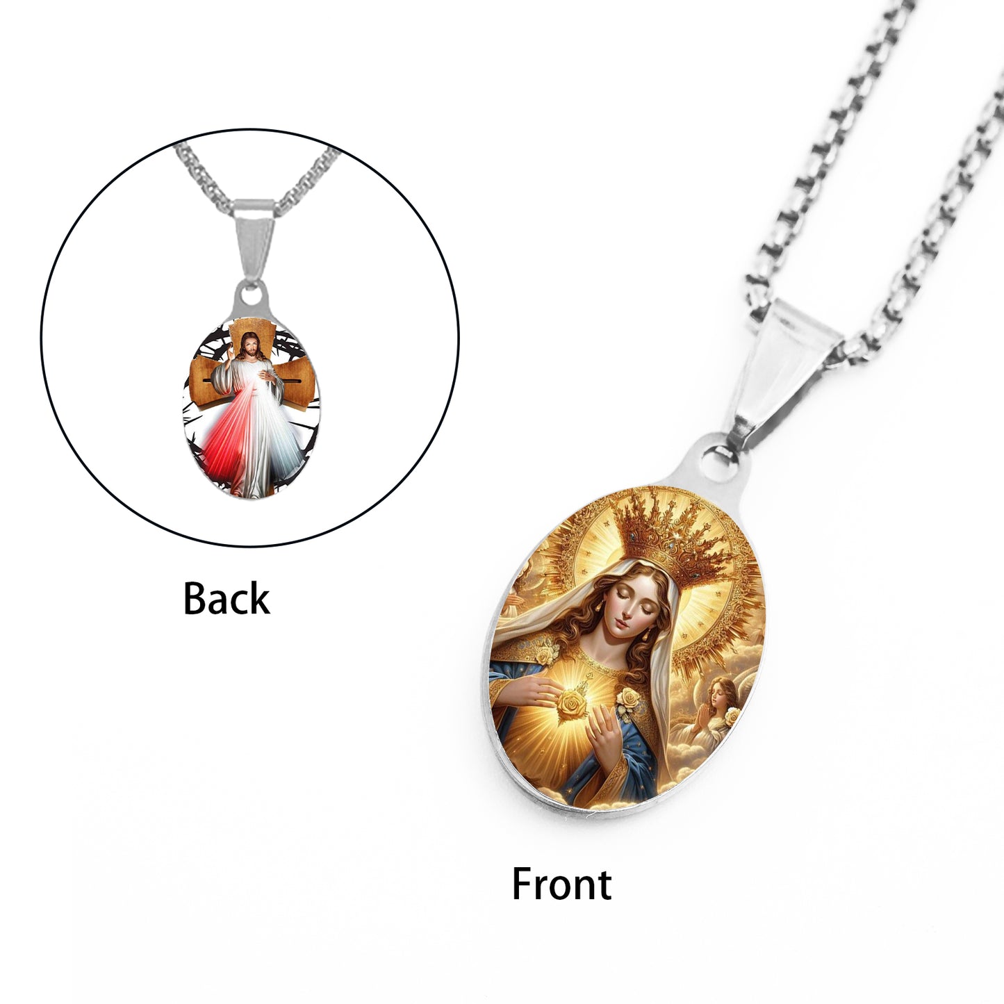 GIVE LUCK stainless steel plate painted oval 22 * 35 * 1.5mm steel color pendant - customized (including chain)