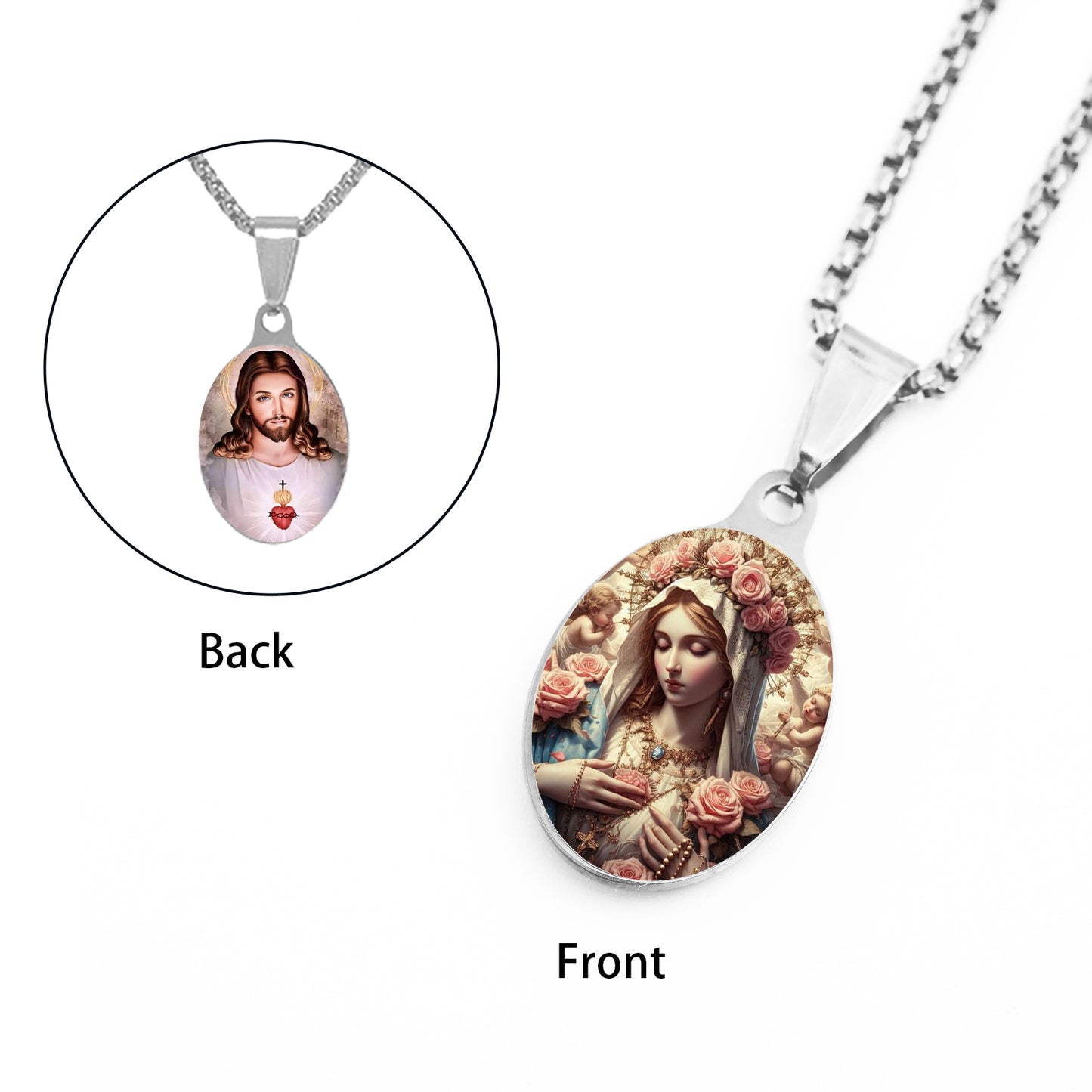 GIVE LUCK stainless steel plate painted oval 22 * 35 * 1.5mm steel color pendant - customized (including chain)