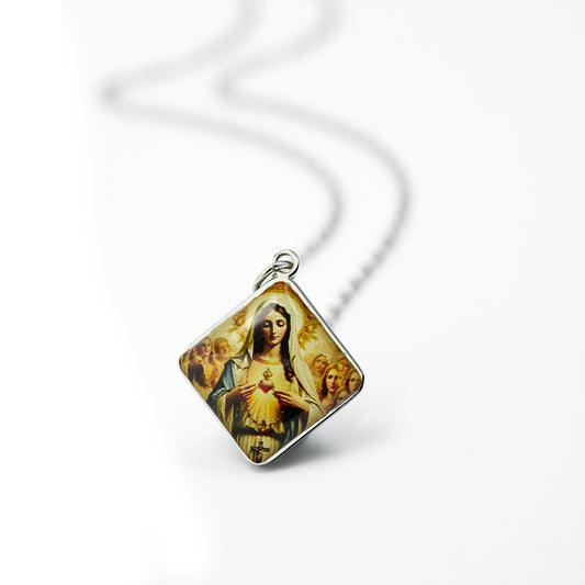 GIVE LUCK stainless steel plate painted 13mm diamond silver - customized (including chain)