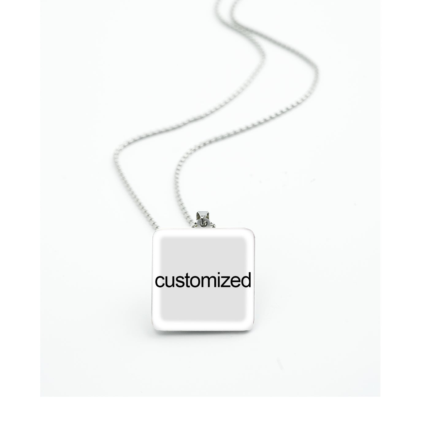GIVE LUCK stainless steel brand painted pendant square 32 * 32 * 1.5mm silver - customized (including chain)