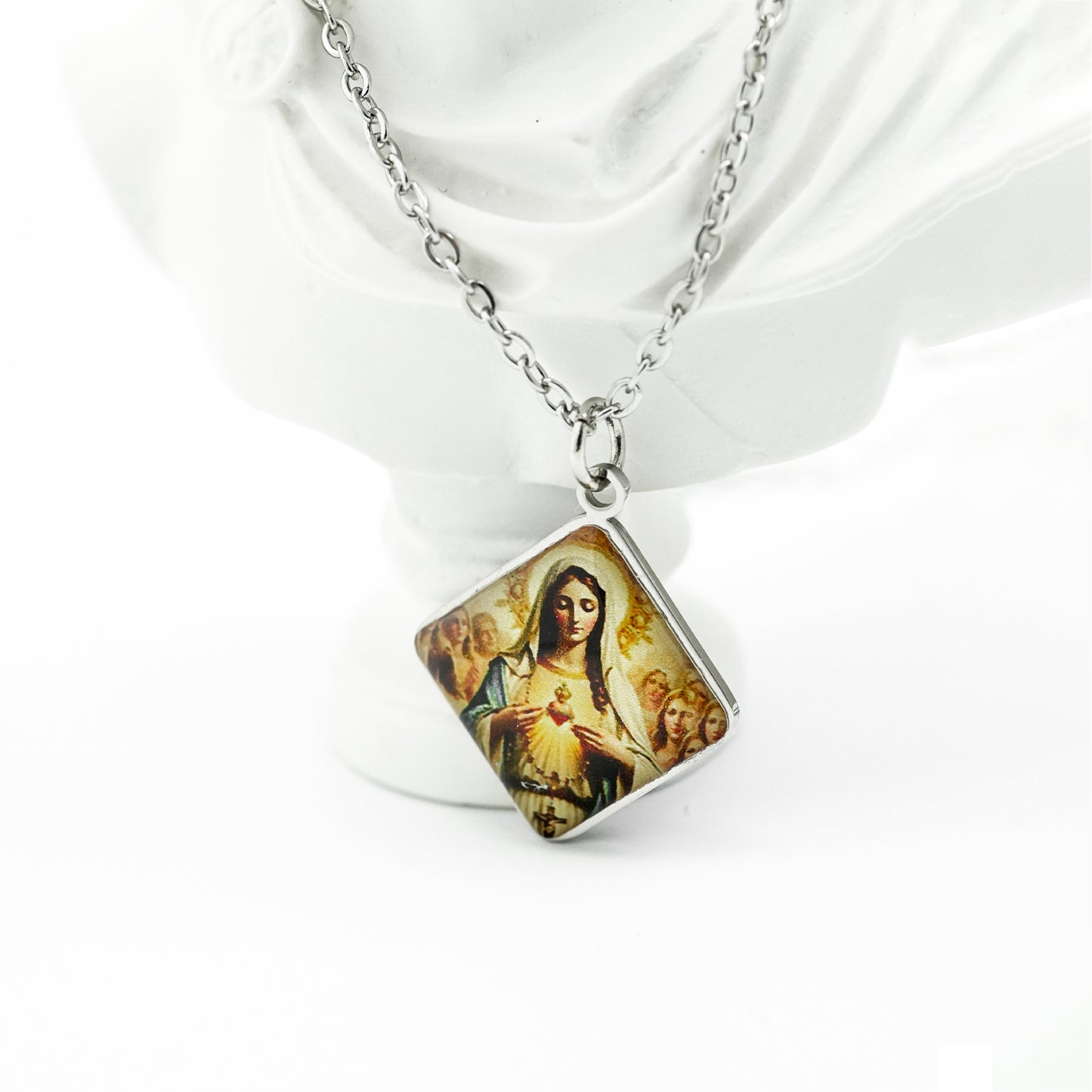 GIVE LUCK stainless steel plate painted 13mm diamond silver - customized (including chain)