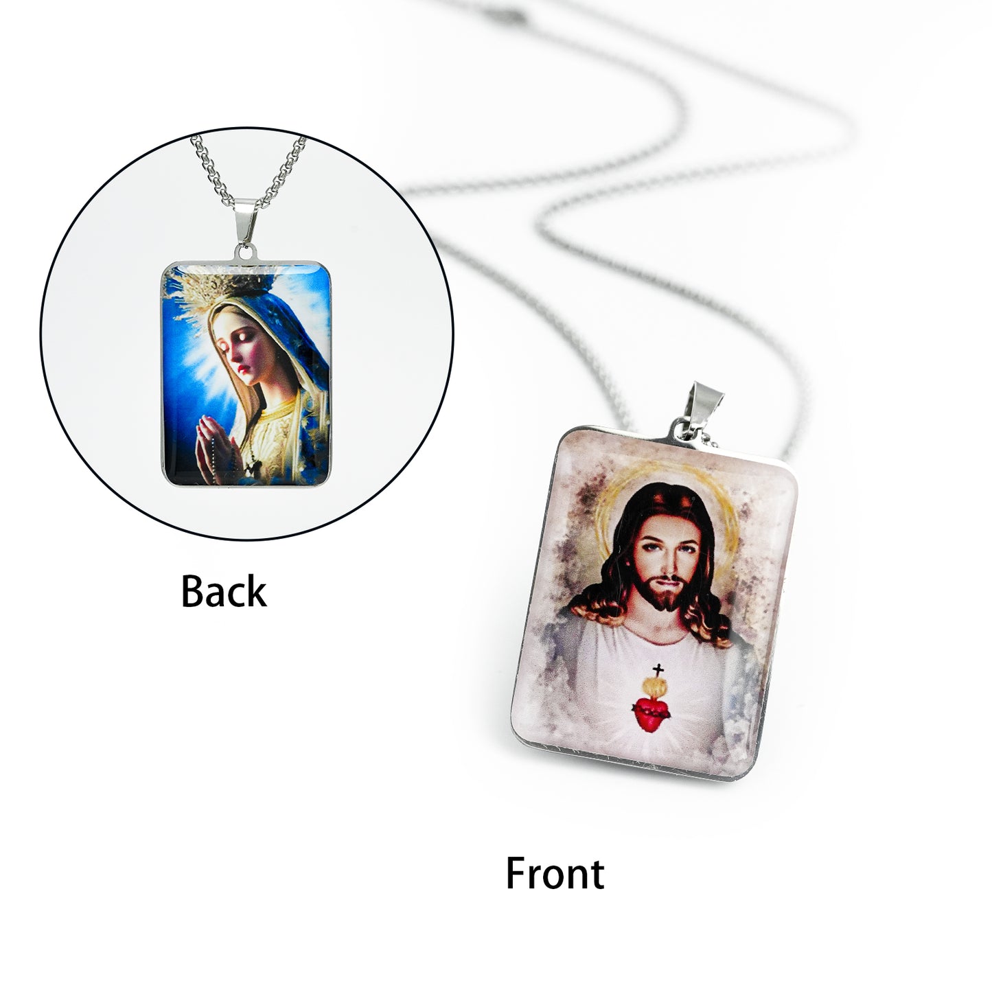GIVE LUCK stainless steel brand painted pendant large rectangular 30 * 42 * 1.5mm silver - customized (including chain)