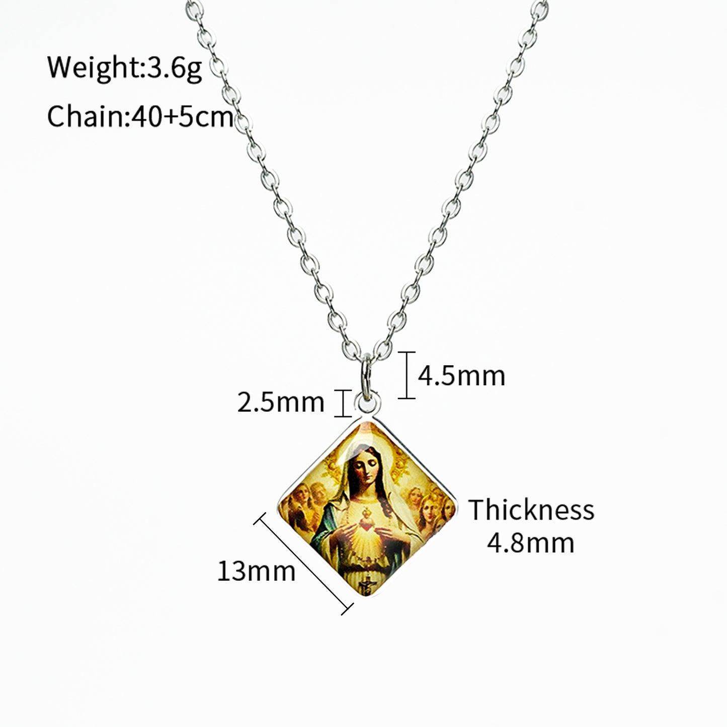 GIVE LUCK stainless steel plate painted 13mm diamond silver - customized (including chain)