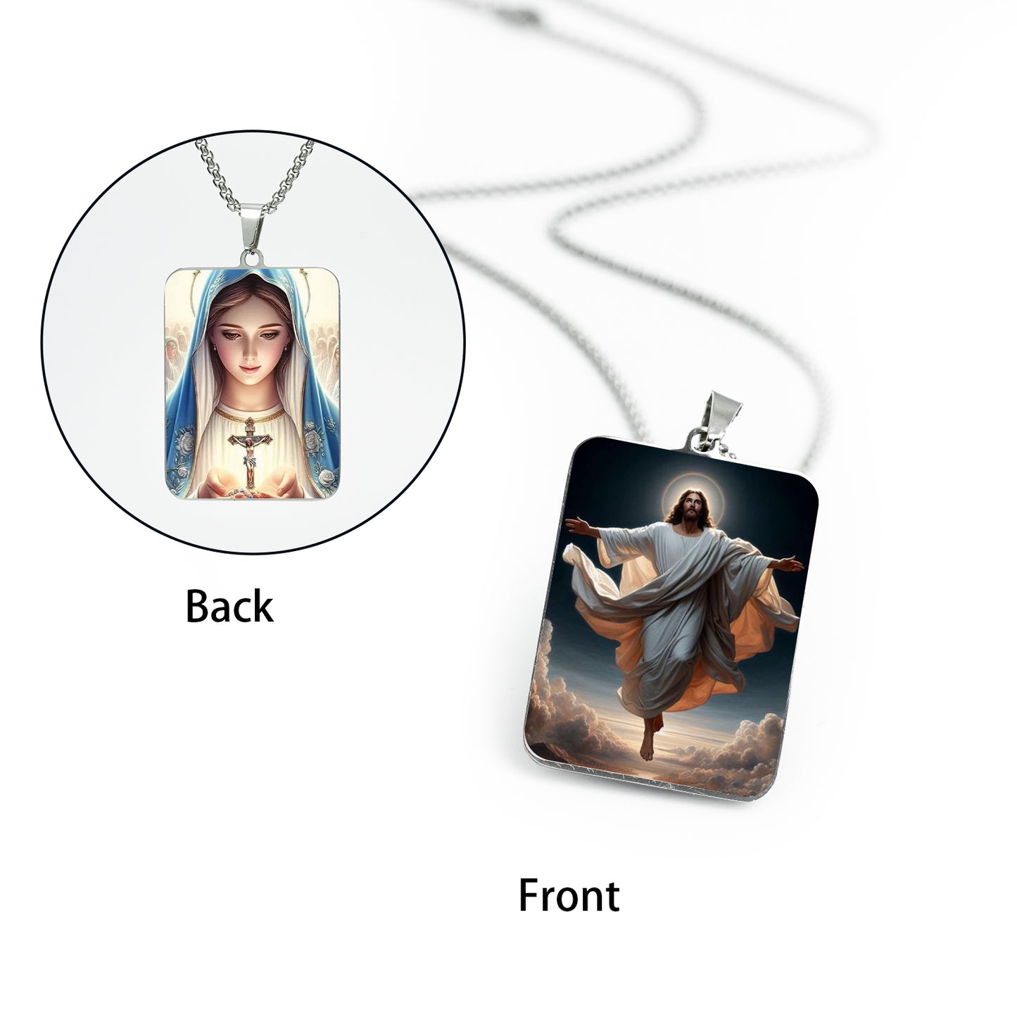 GIVE LUCK stainless steel brand painted pendant large rectangular 30 * 42 * 1.5mm silver - customized (including chain)