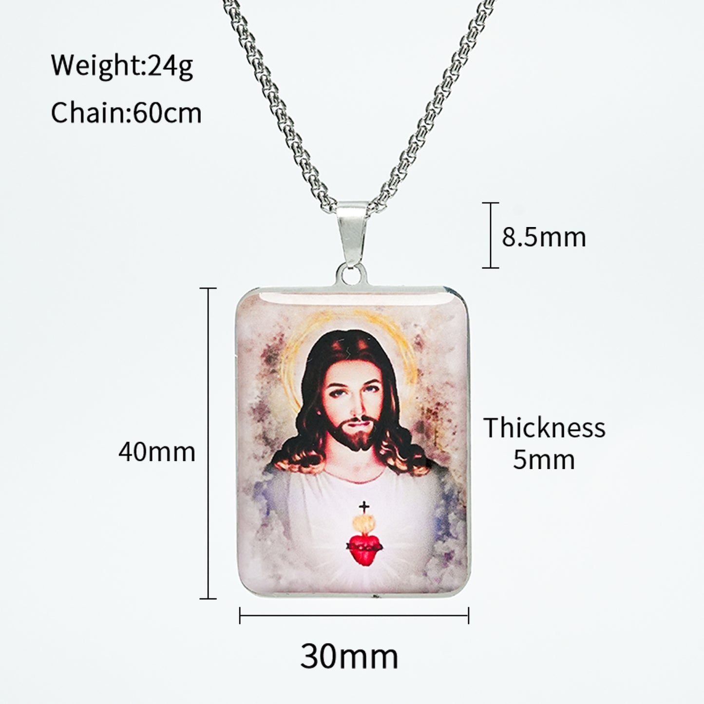 GIVE LUCK stainless steel brand painted pendant large rectangular 30 * 42 * 1.5mm silver - customized (including chain)