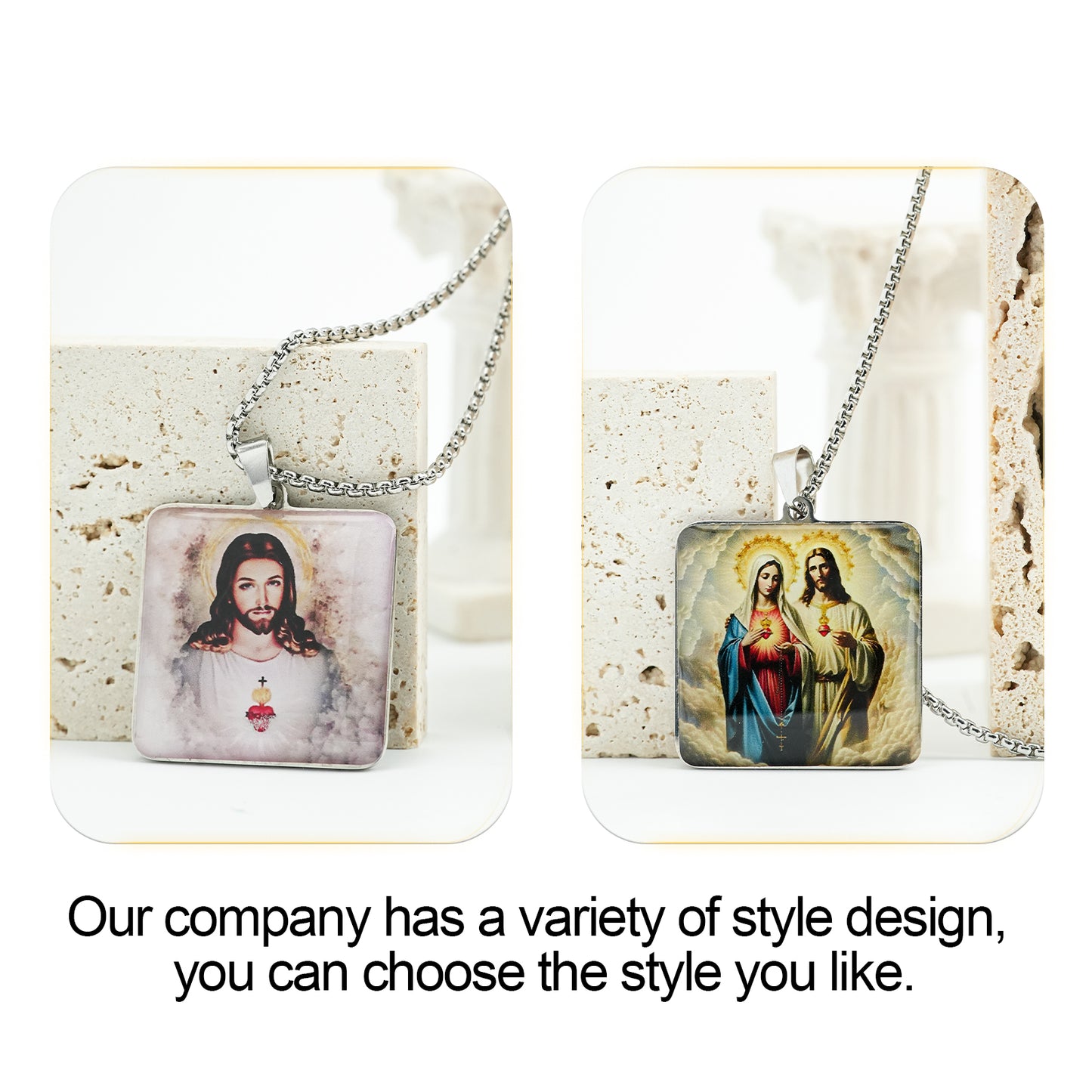 GIVE LUCK stainless steel brand painted pendant square 32 * 32 * 1.5mm silver - customized (including chain)