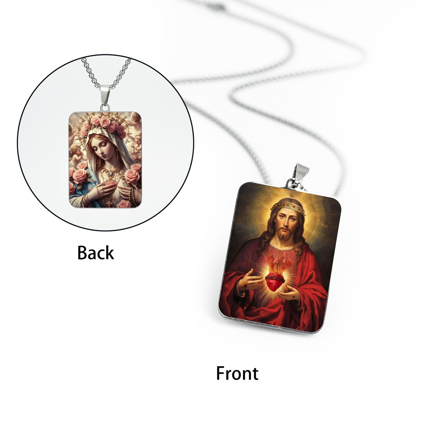 GIVE LUCK stainless steel brand painted pendant large rectangular 30 * 42 * 1.5mm silver - customized (including chain)