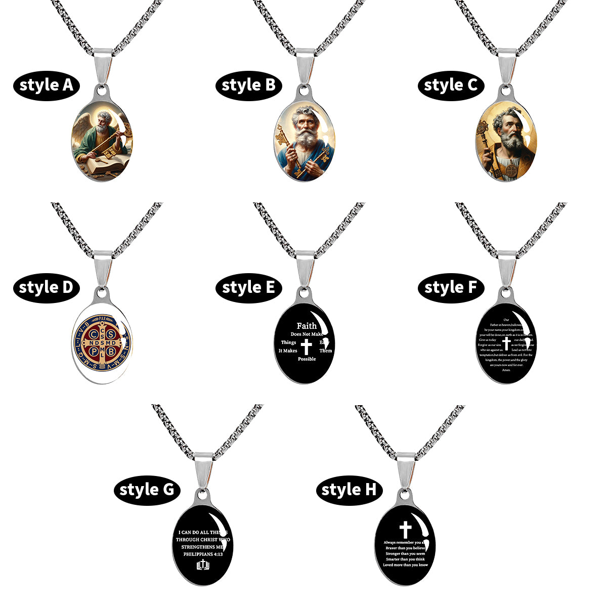 GIVE LUCK stainless steel plate painted oval 22 * 35 * 1.5mm steel color pendant - customized (including chain)