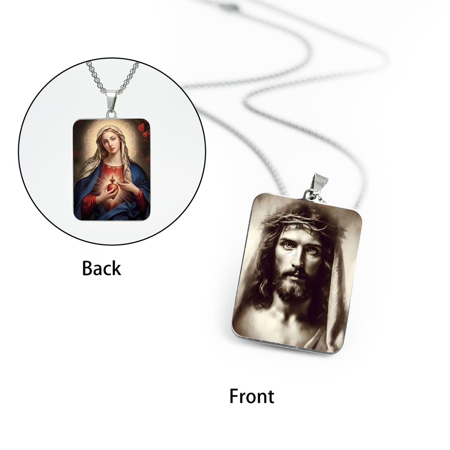 GIVE LUCK stainless steel brand painted pendant large rectangular 30 * 42 * 1.5mm silver - customized (including chain)
