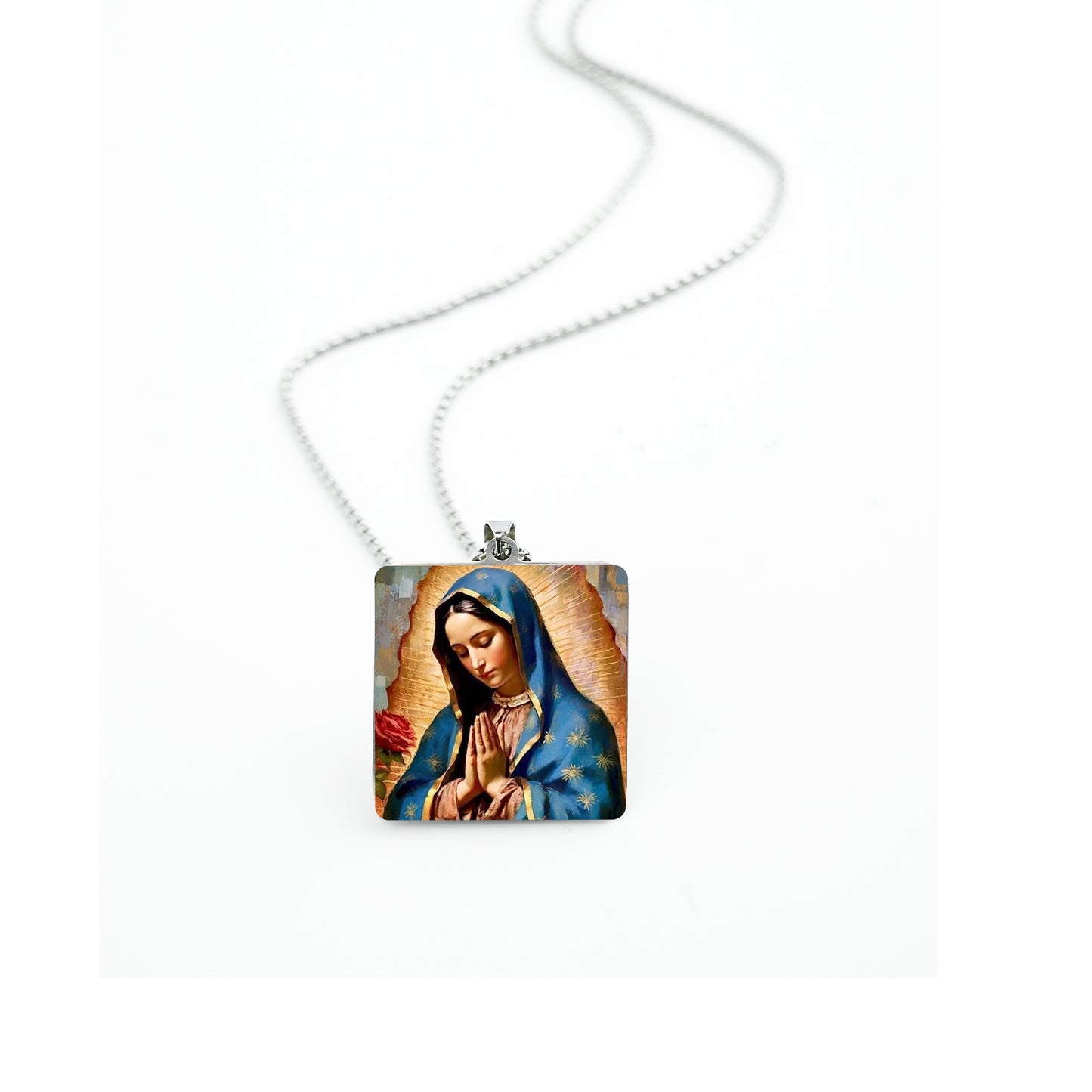 GIVE LUCK stainless steel brand painted pendant square 32 * 32 * 1.5mm silver - customized (including chain)