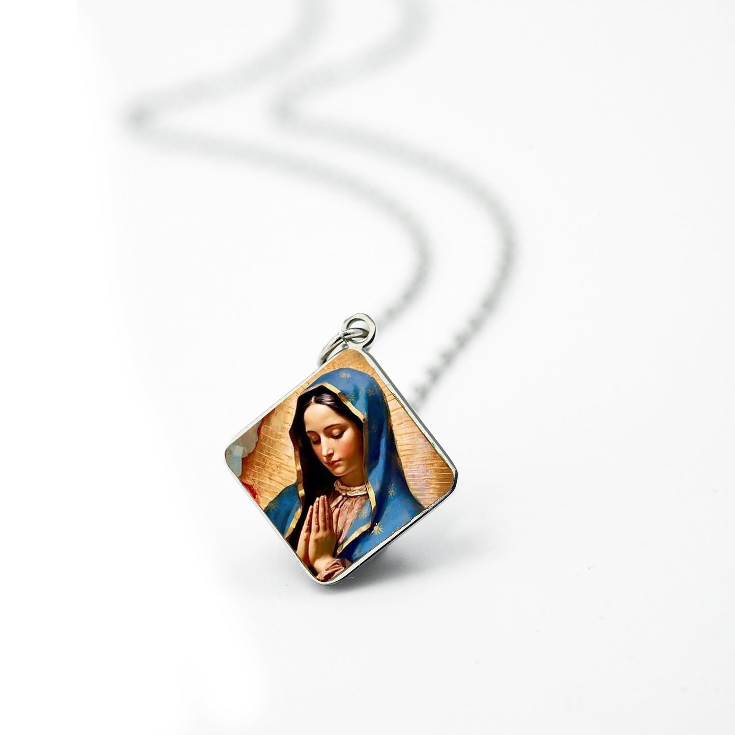 GIVE LUCK stainless steel plate painted 13mm diamond silver - customized (including chain)