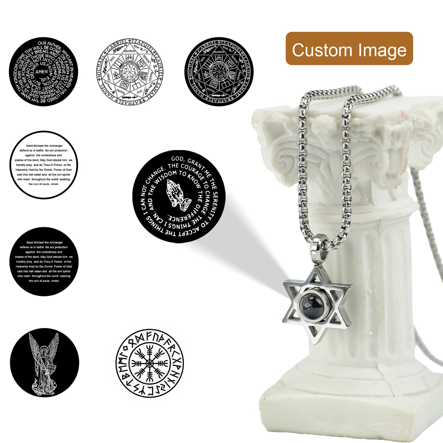 GIVELUCK Stainless steel projection hexagonal star silver - pattern customization