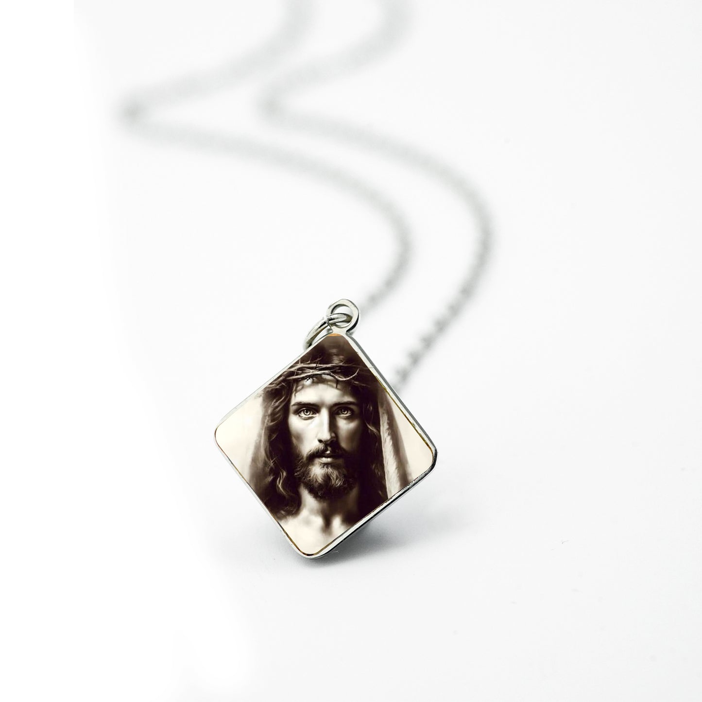 GIVE LUCK stainless steel plate painted 13mm diamond silver - customized (including chain)