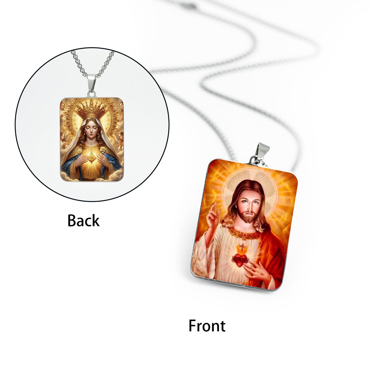 GIVE LUCK stainless steel brand painted pendant large rectangular 30 * 42 * 1.5mm silver - customized (including chain)
