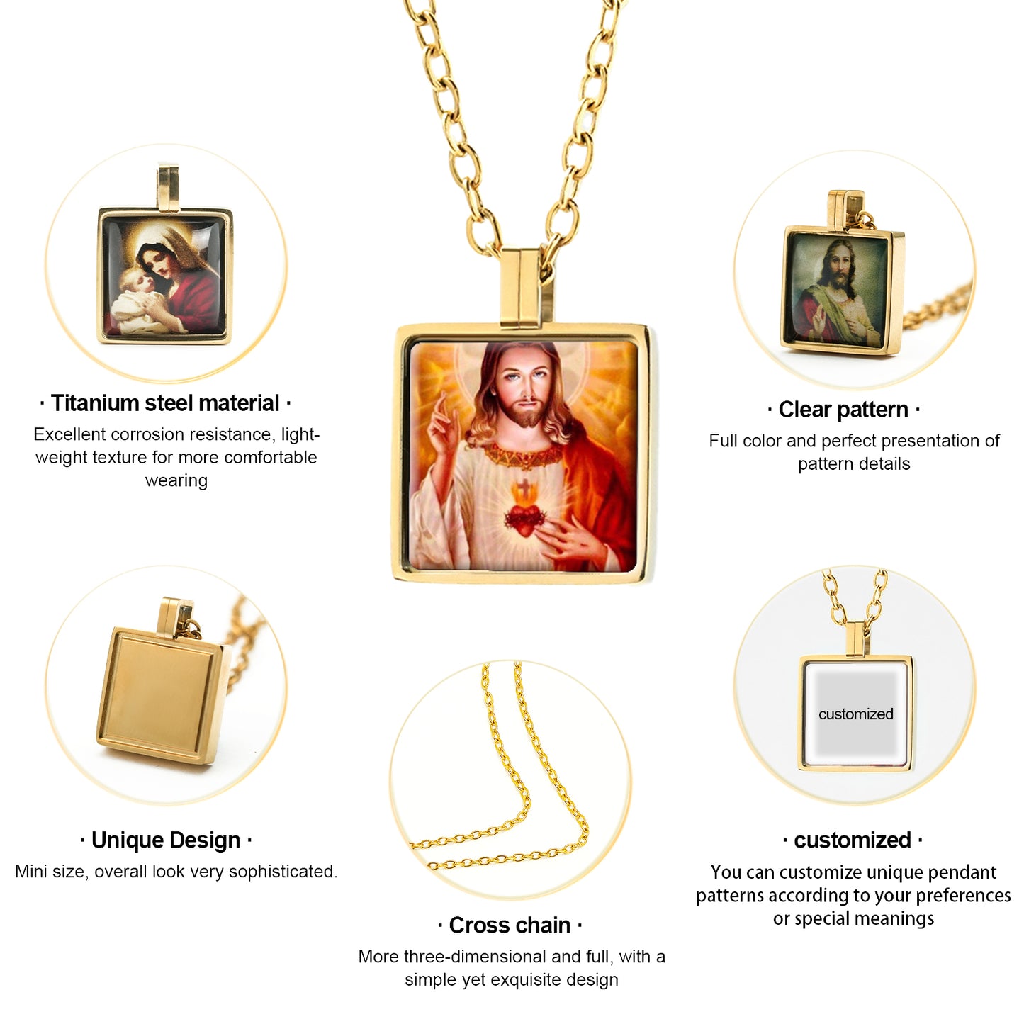 GIVELUCK Stainless steel mini square 12 * 12mm gold pendant (customized with chain)
