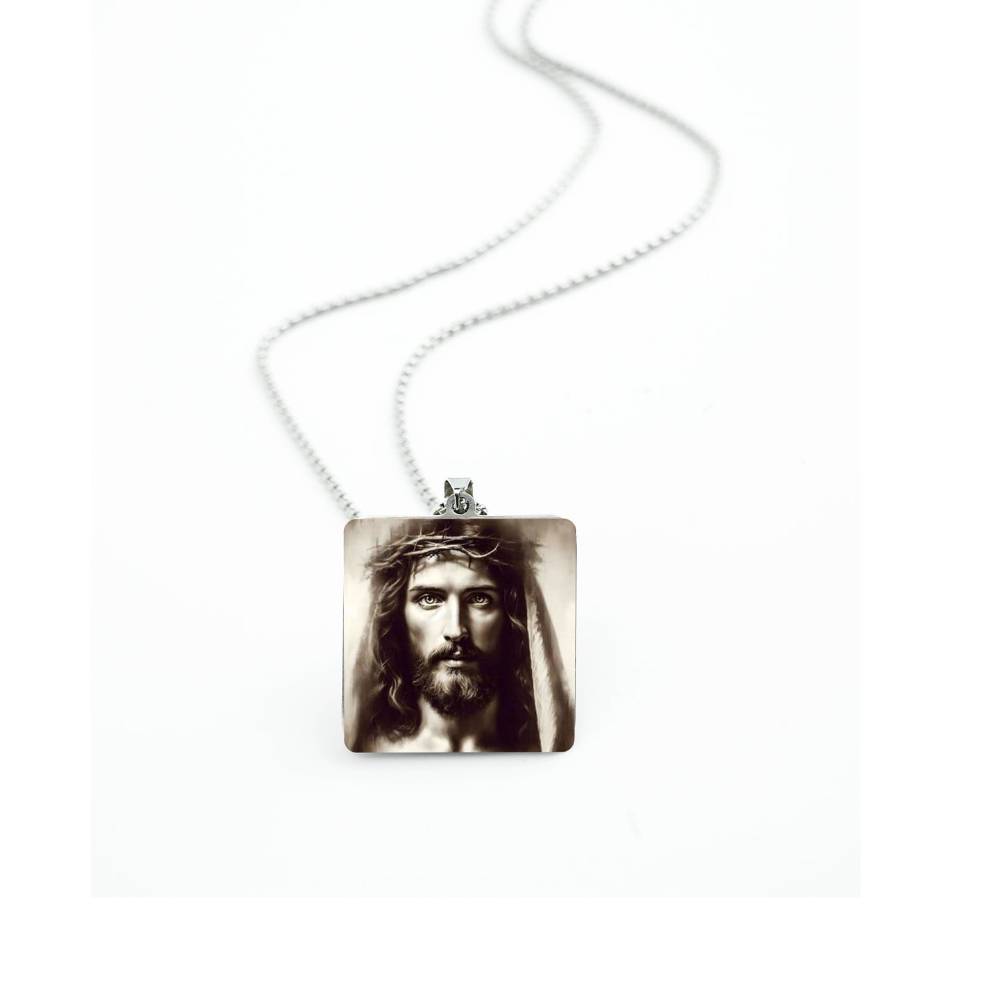 GIVE LUCK stainless steel brand painted pendant square 32 * 32 * 1.5mm silver - customized (including chain)