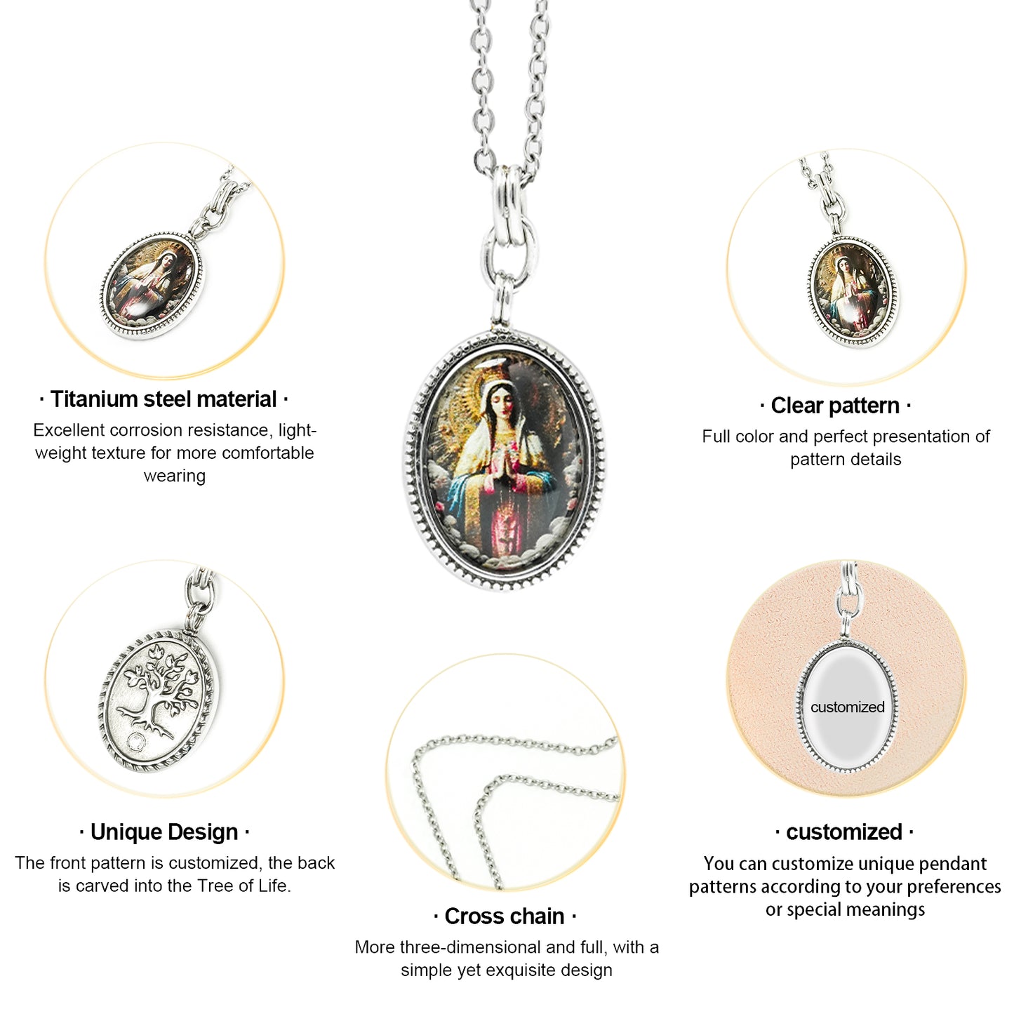 GIVELUCK Stainless steel front texture&back life tree oval steel pendant customization