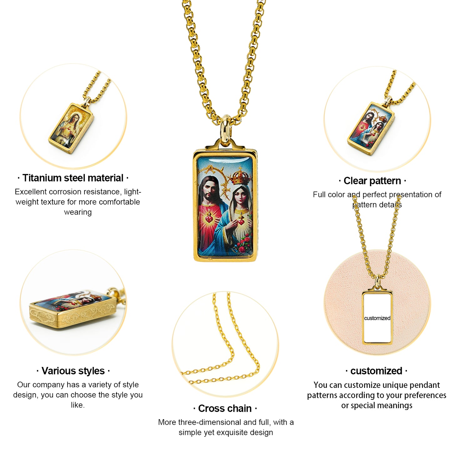GIVELUCK Stainless Steel Fangtang Pendant Gold Large - Customized