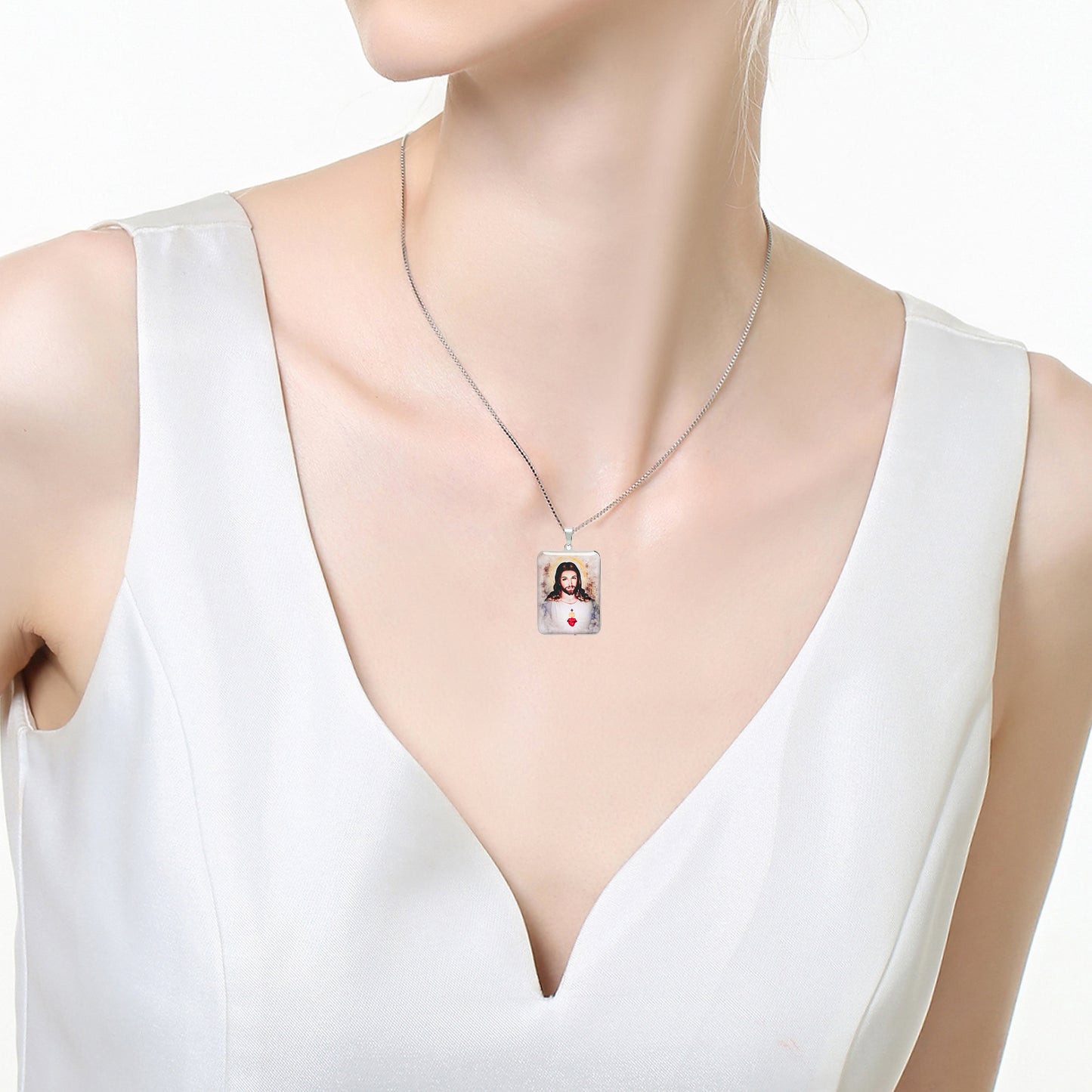 GIVE LUCK stainless steel brand painted pendant large rectangular 30 * 42 * 1.5mm silver - customized (including chain)
